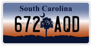 672AQD license plate in South Carolina