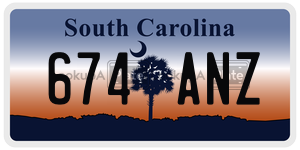 674ANZ license plate in South Carolina