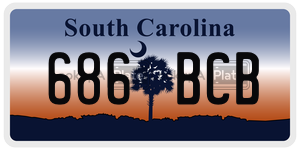 686BCB license plate in South Carolina
