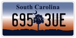 6953UE  license plate in SC