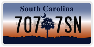 7077SN license plate in South Carolina