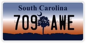 709AWE license plate in South Carolina