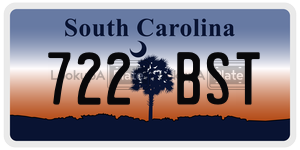 722BST  license plate in SC