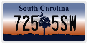7255SW license plate in South Carolina