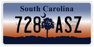 728ASZ license plate in South Carolina