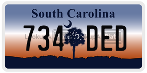 734DED  license plate in SC