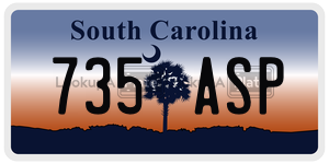 735ASP license plate in South Carolina