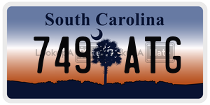 749ATG  license plate in SC