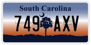 749AXV license plate in South Carolina