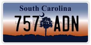 757ADN license plate in South Carolina