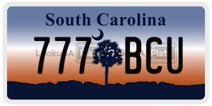 777BCU license plate in South Carolina