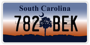 782BEK license plate in South Carolina