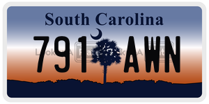791AWN  license plate in SC
