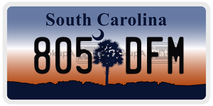 805DFM  license plate in SC