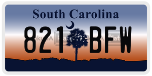 821BFW  license plate in SC