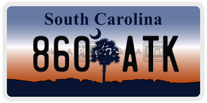 860ATK license plate in South Carolina
