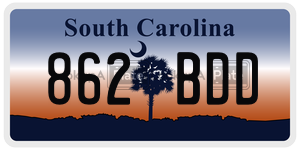 862BDD license plate in South Carolina