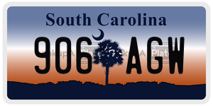 906AGW license plate in South Carolina