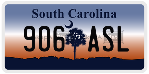 906ASL license plate in South Carolina