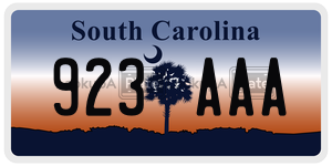 923AAA license plate in South Carolina