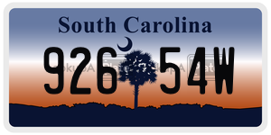 92654W license plate in South Carolina