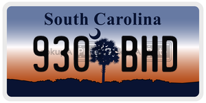 930BHD license plate in South Carolina