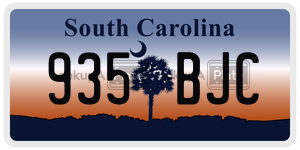 935BJC license plate in South Carolina