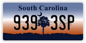9393SP license plate in South Carolina