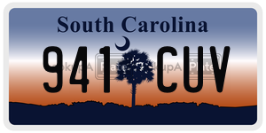941CUV  license plate in SC