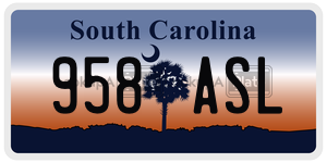958ASL license plate in South Carolina