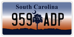 959ADP license plate in South Carolina