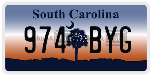 974BYG  license plate in SC