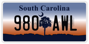 980AWL  license plate in SC