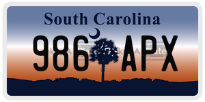 986APX license plate in South Carolina