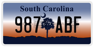 987ABF license plate in South Carolina