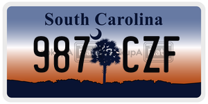 987CZF  license plate in SC
