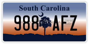 988AFZ license plate in South Carolina