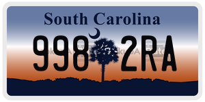 9982RA  license plate in SC