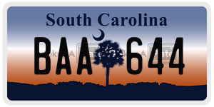 BAA644 license plate in South Carolina