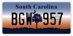 BGW957 license plate in South Carolina