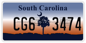 CG63474 license plate in South Carolina