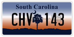 CHV143 license plate in South Carolina