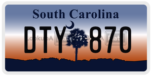 DTY870 license plate in South Carolina