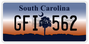 GFI562 license plate in South Carolina