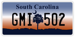 GMI502 license plate in South Carolina