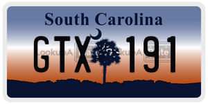 GTX191 license plate in South Carolina