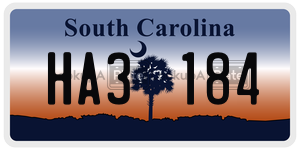 HA3184 license plate in South Carolina