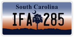 IFA285 license plate in South Carolina
