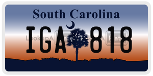 IGA818 license plate in South Carolina