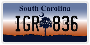 IGR836  license plate in SC